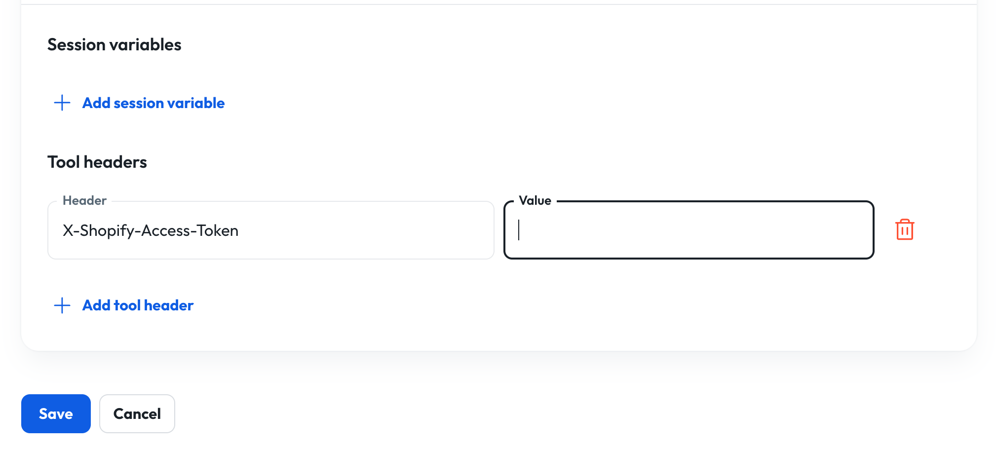 Adding the Shopify access token header to an agent